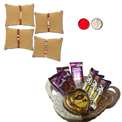 "Glimmering Pearl Rakhi Combo -JPRAK-23-09( 4 Rakhis),Choco Thali -code RC12 - Click here to View more details about this Product